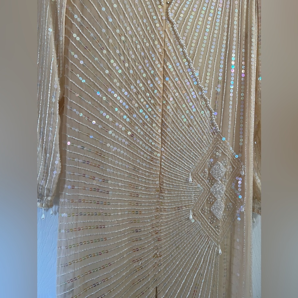 Neutral Sheer Bridal Cocktail Dress - Picture 3 of 17